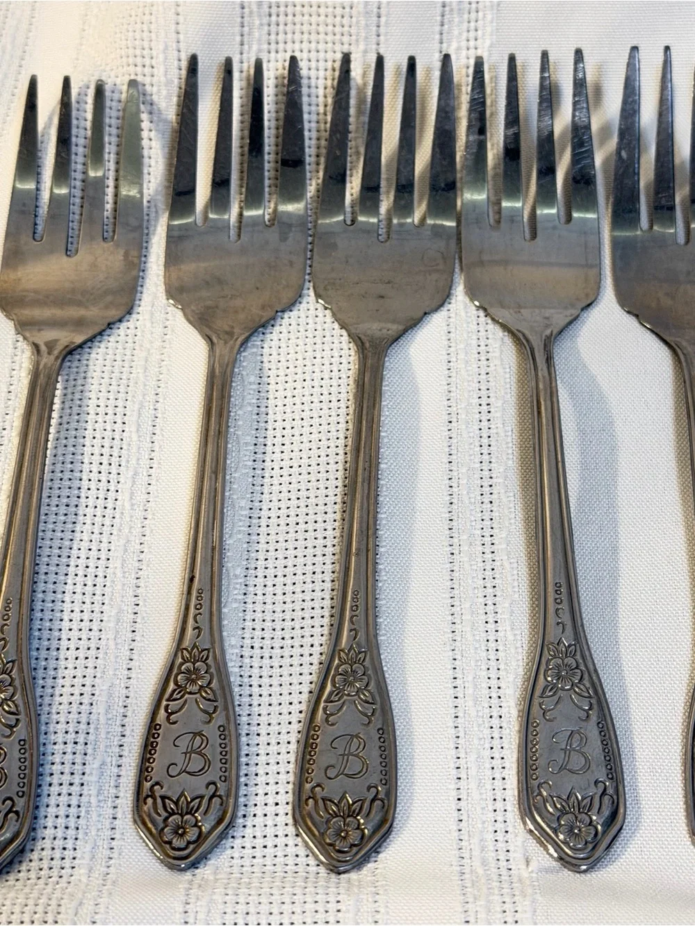 Monogram “B” 5 Salad Forks VTG Customcraft Stainless Flatware Set Made In Korea
